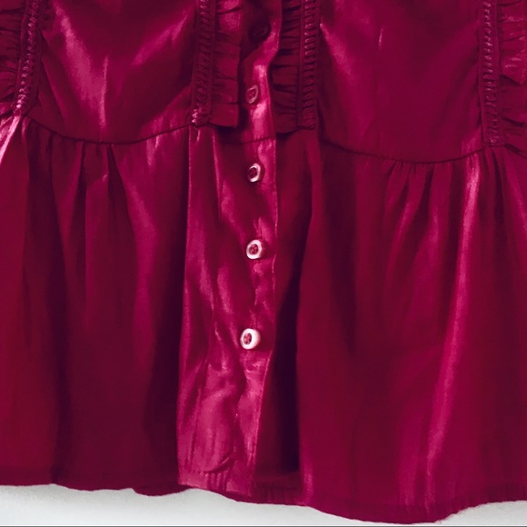 feathers Semi Cap Sleeve Fuchsia Buttoned Blouse - Picture 2 of 8